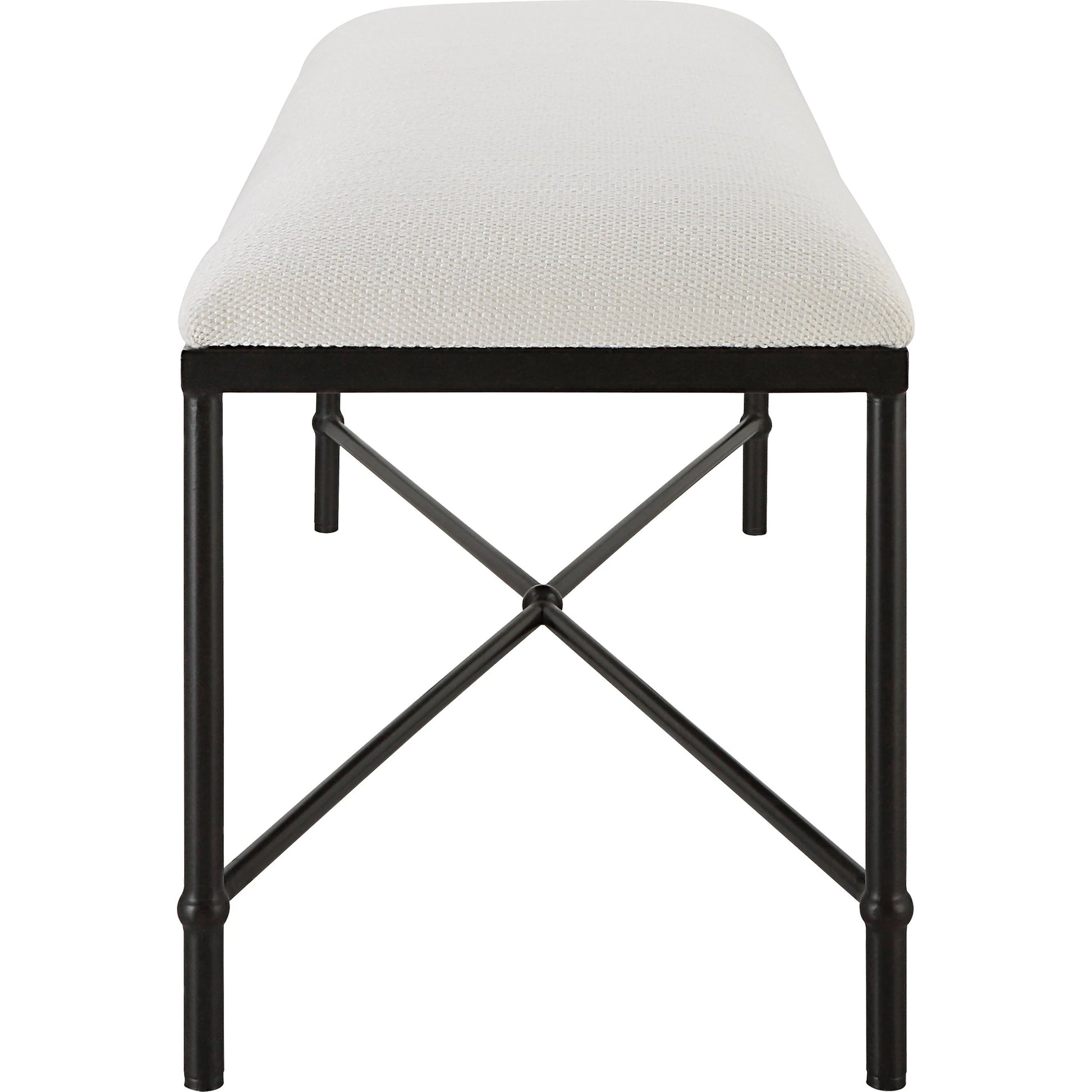 Avenham Bench by Uttermost in satin black. Made from foam, fabric, mdf, iron in a coastal style.