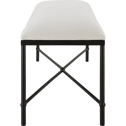 Avenham Bench by Uttermost in satin black. Made from foam, fabric, mdf, iron in a coastal style.