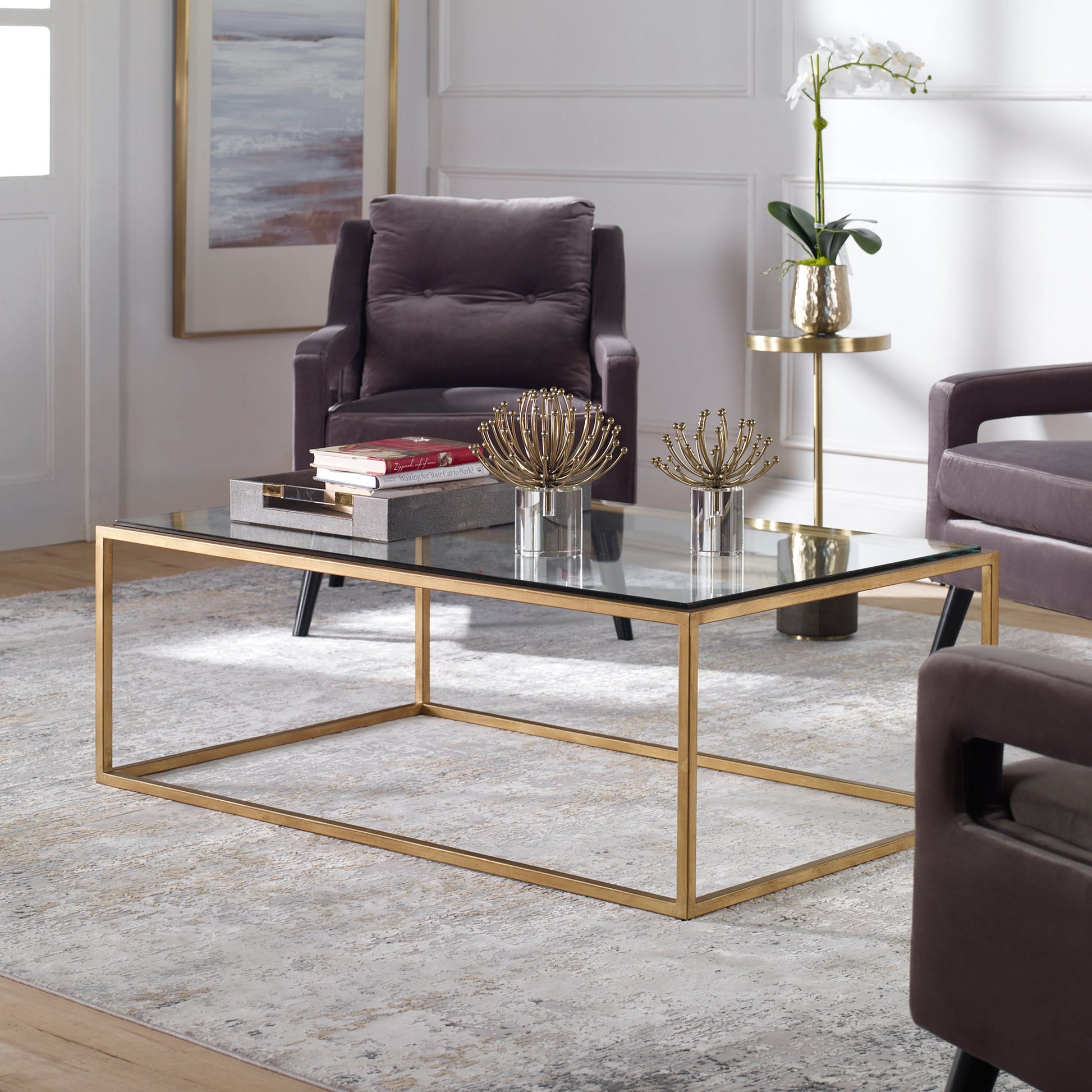 Bravura Coffee Table by Uttermost. Made from iron, tempered glass in a modern style.