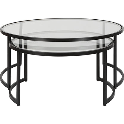 Rhea Nesting Coffee Tables by Uttermost in satin black. Made from iron, tempered glass in a modern style.