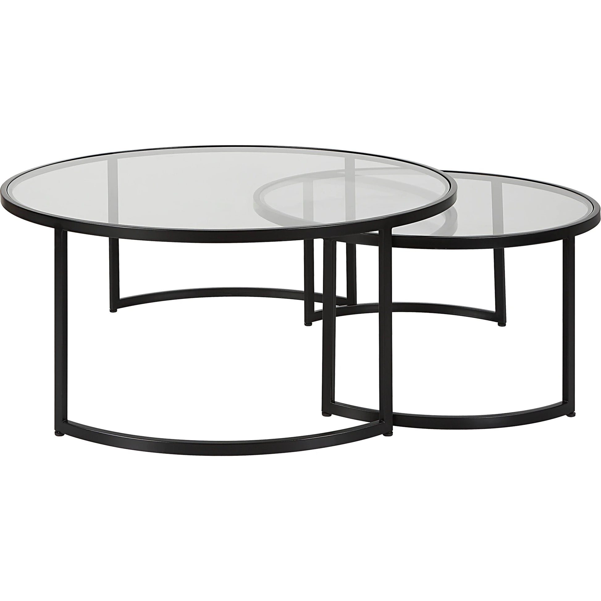 Rhea Nesting Coffee Tables by Uttermost in satin black. Made from iron, tempered glass in a modern style.
