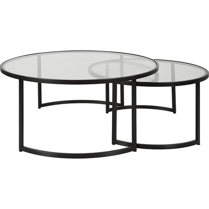 Rhea Nesting Coffee Tables by Uttermost in satin black. Made from iron, tempered glass in a modern style.
