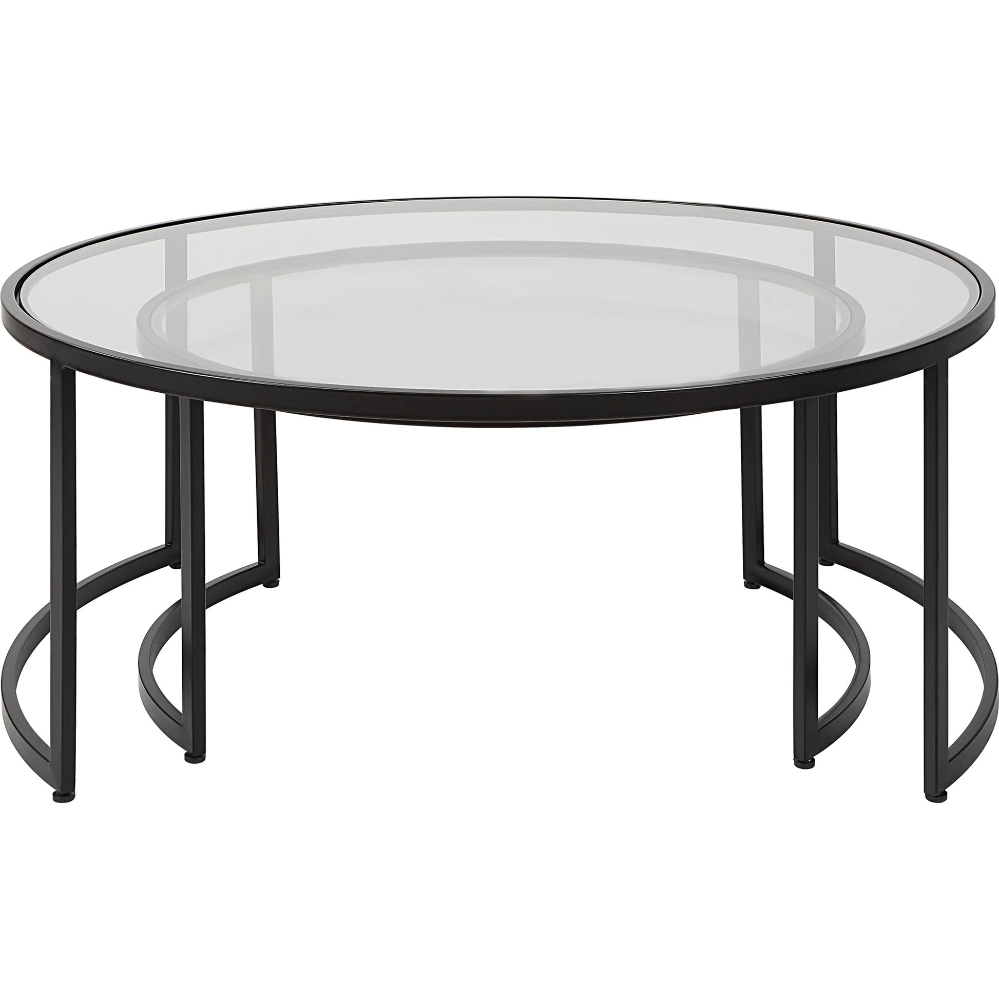Rhea Nesting Coffee Tables by Uttermost in satin black. Made from iron, tempered glass in a modern style.