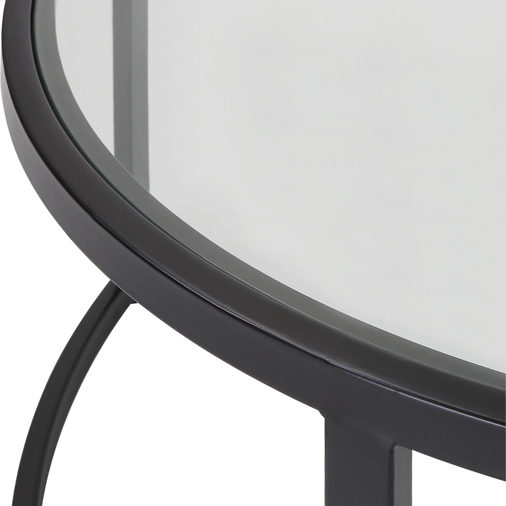 Rhea Nesting Coffee Tables by Uttermost in satin black. Made from iron, tempered glass in a modern style.