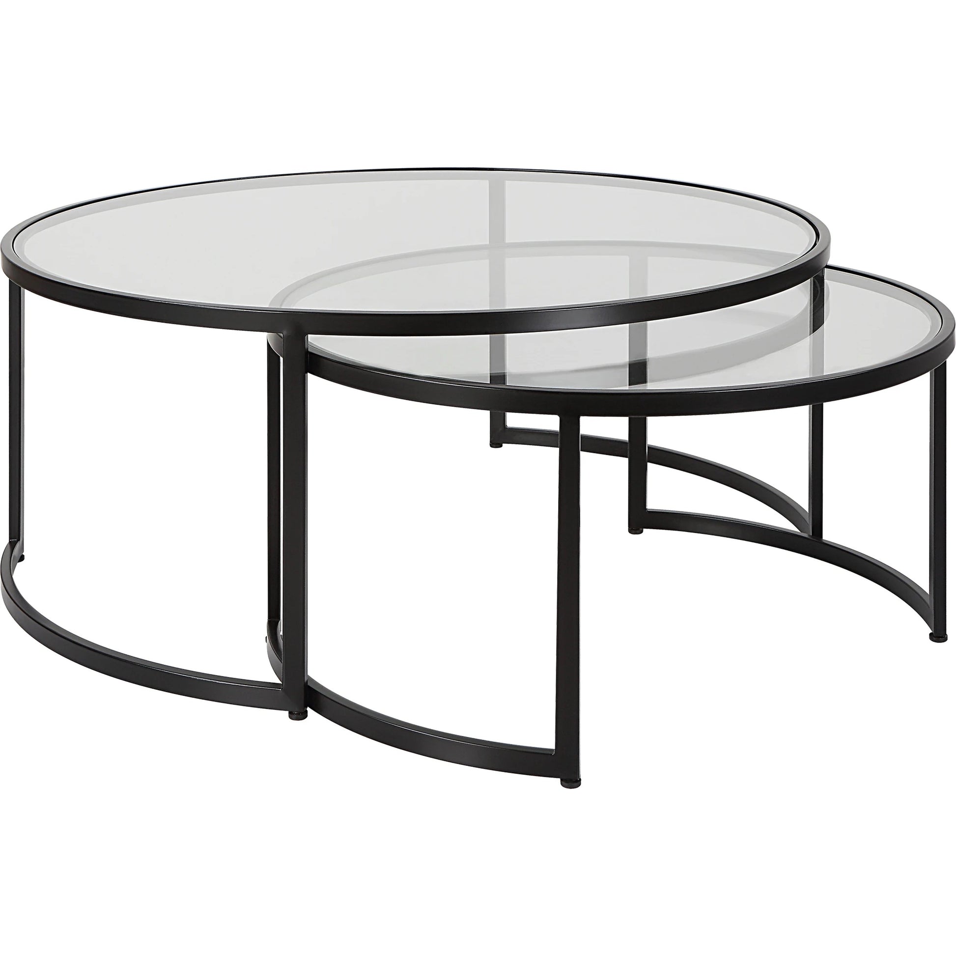 Rhea Nesting Coffee Tables by Uttermost in satin black. Made from iron, tempered glass in a modern style.