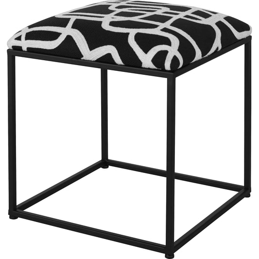Twists and Turns Accent Stool by Uttermost in matte black. Made from iron, mdf, foam, polyester in a modern style.