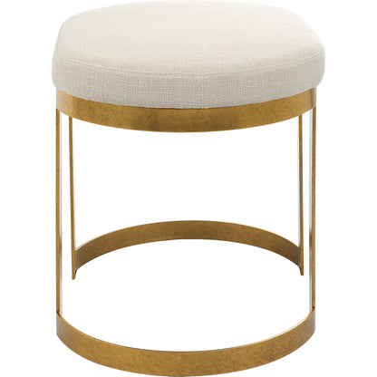 Infinity Accent Stool by Uttermost in gold. Made from metal, mdf, foam, fabric in a modern style.