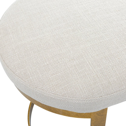 Infinity Accent Stool by Uttermost in gold. Made from metal, mdf, foam, fabric in a modern style.