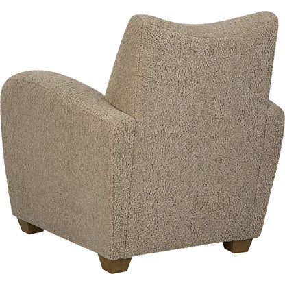 Teddy Accent Chair by Uttermost in walnut. Made from rubber wood, plywood, fabric, foam in a modern style.