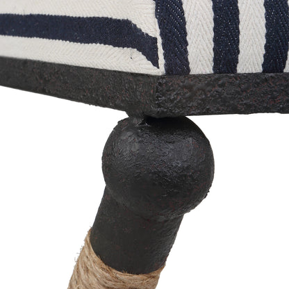 Braddock Counter Stool by Uttermost in navy, cream and iron. Made from mdf, farbic, iron, foam, rope in a coastal style.
