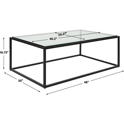 Bravura Coffee Table by Uttermost. Made from iron, tempered glass in a modern style.