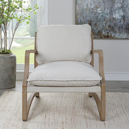 Melora Accent Chair by Uttermost in ceruse oak. Made from oak solid wood, fabric, metal, foam in a modern style.