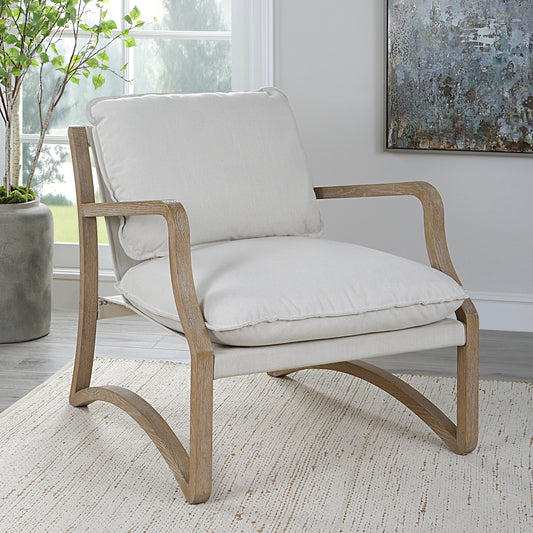 Melora Accent Chair by Uttermost in ceruse oak. Made from oak solid wood, fabric, metal, foam in a modern style.