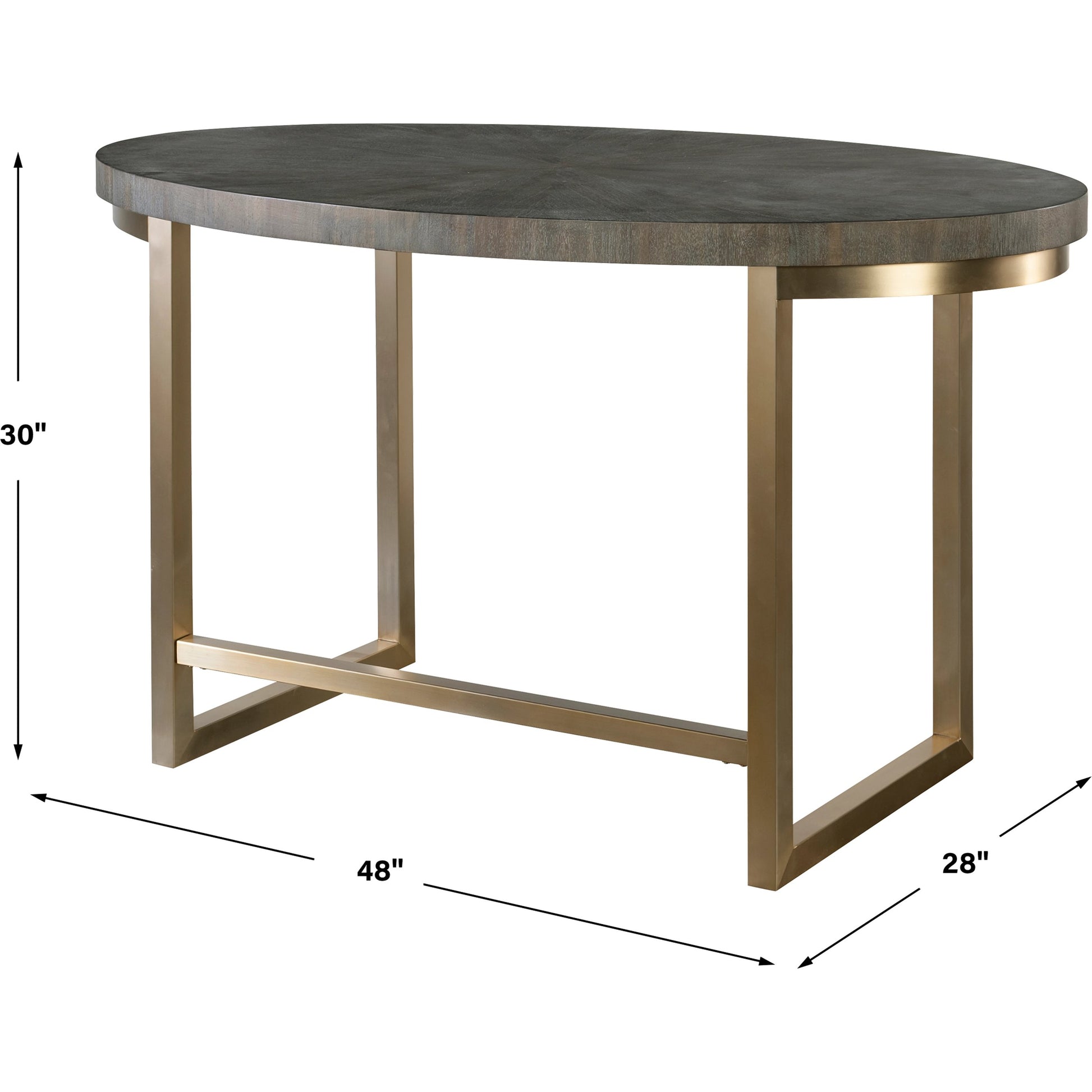 Taja Oval Desk by Uttermost in dark walnut, gray. Made from mdf, acacia veneer, brushed stainless steel in a modern style.