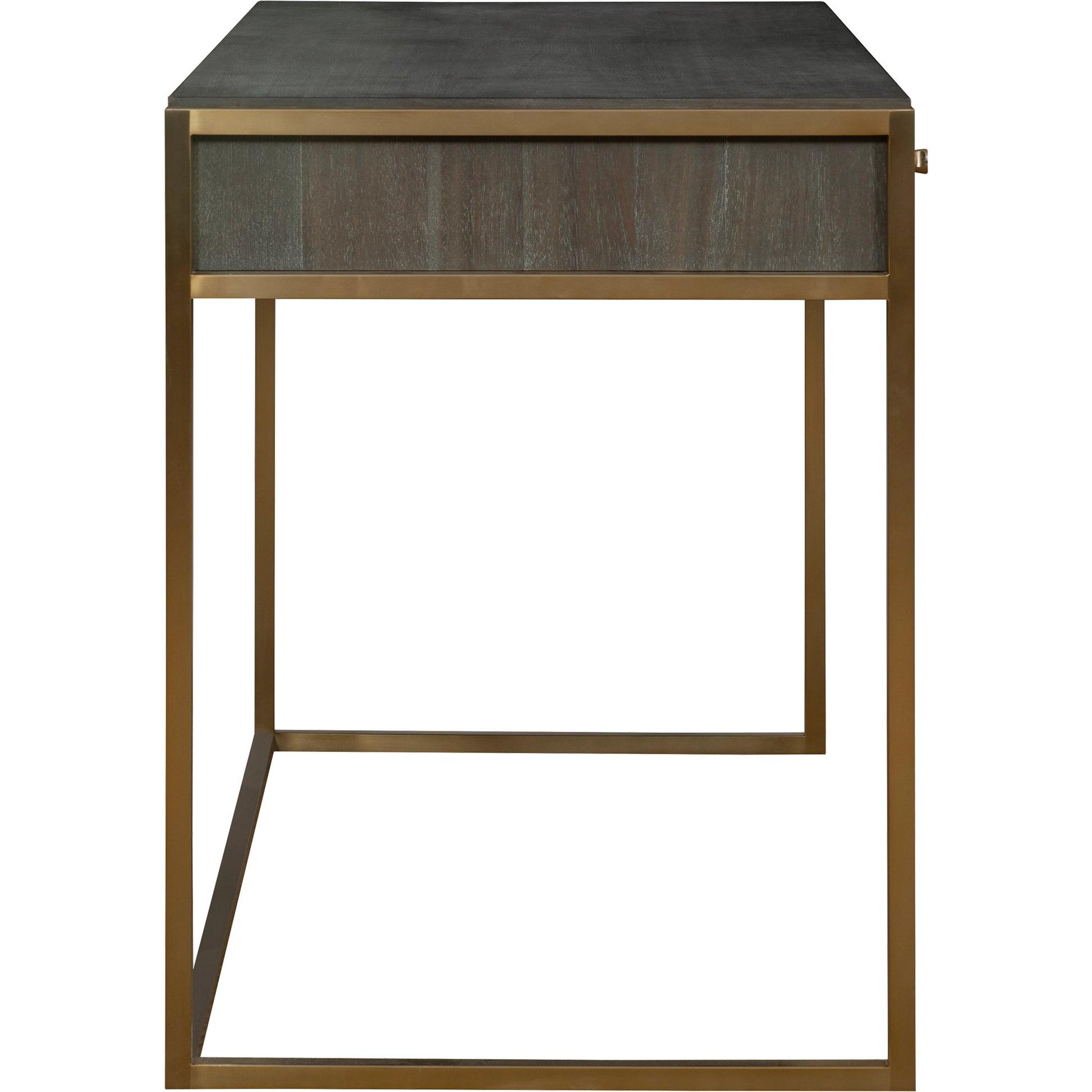 Taja Writing Desk by Uttermost in dark walnut, gray. Made from mdf, acacia veneer, stainless steel in a modern style.