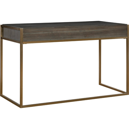 Taja Writing Desk by Uttermost in dark walnut, gray. Made from mdf, acacia veneer, stainless steel in a modern style.