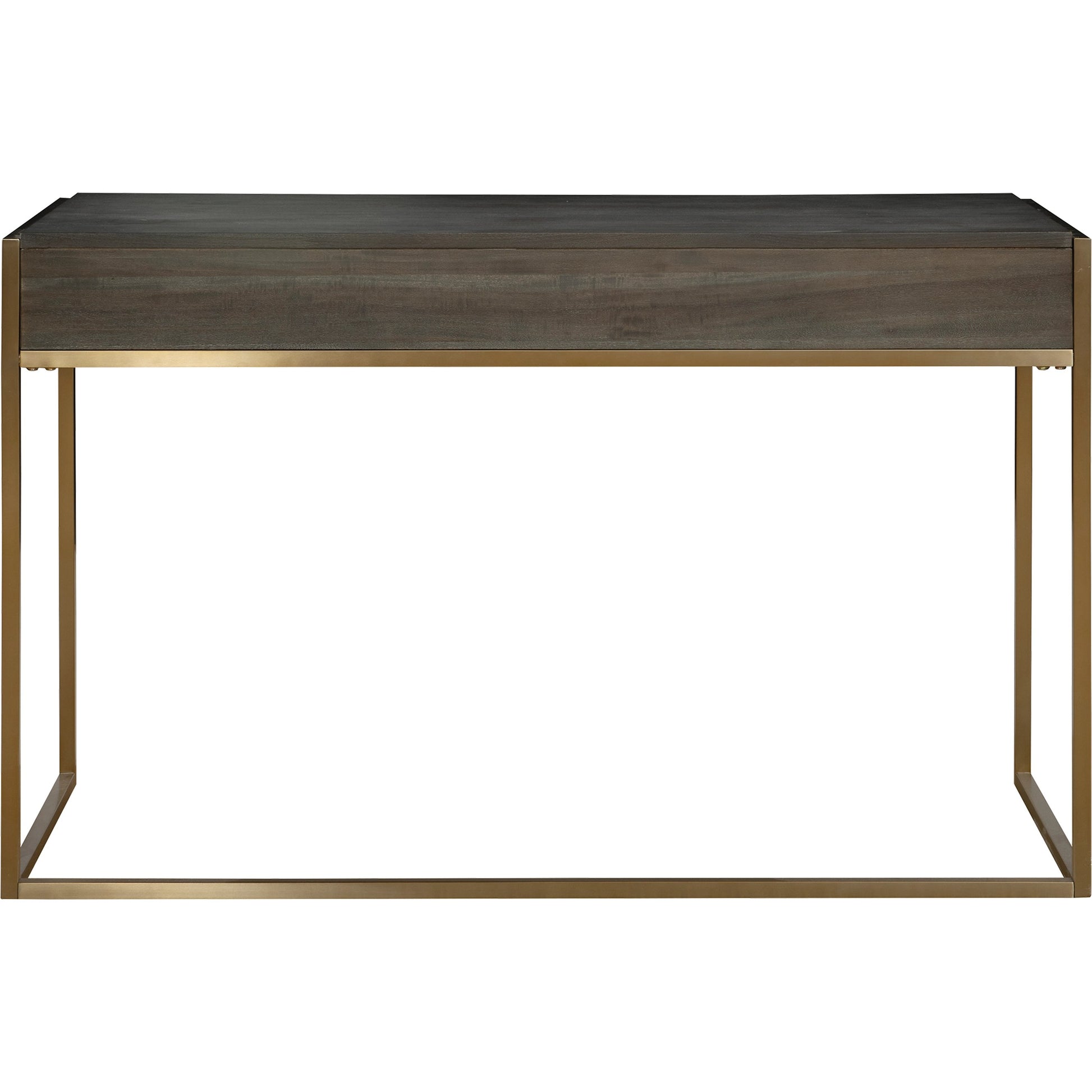 Taja Writing Desk by Uttermost in dark walnut, gray. Made from mdf, acacia veneer, stainless steel in a modern style.