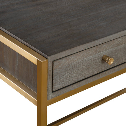 Taja Writing Desk by Uttermost in dark walnut, gray. Made from mdf, acacia veneer, stainless steel in a modern style.