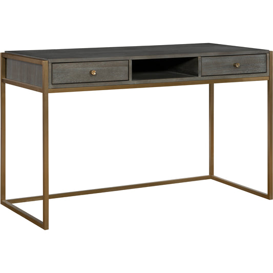 Taja Writing Desk by Uttermost in dark walnut, gray. Made from mdf, acacia veneer, stainless steel in a modern style.