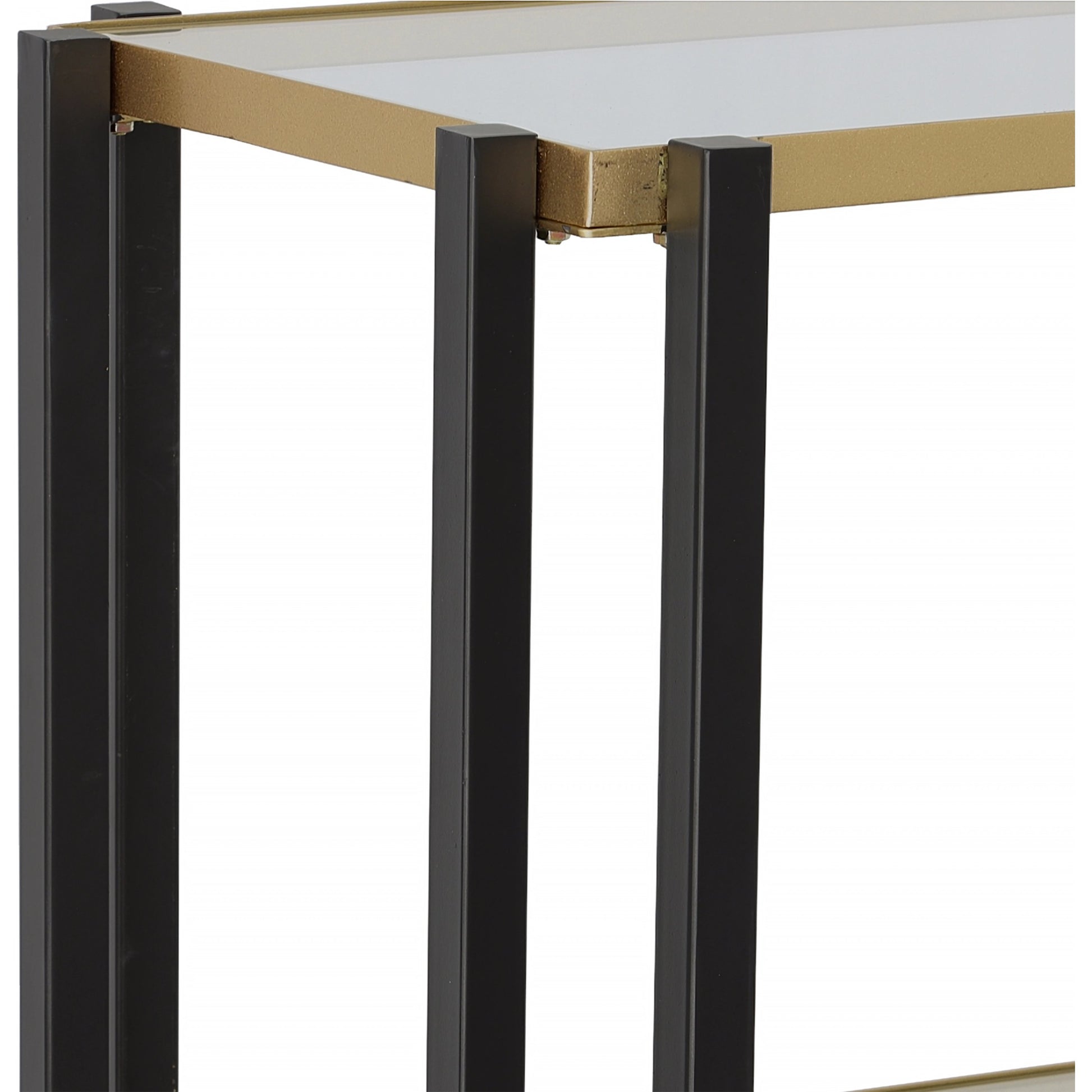 Kentmore Etagere by Uttermost in matte black, brushed gold. Made from iron, tempered glass in a modern style.