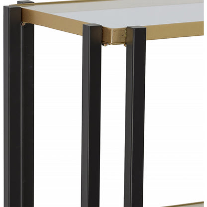 Kentmore Etagere by Uttermost in matte black, brushed gold. Made from iron, tempered glass in a modern style.
