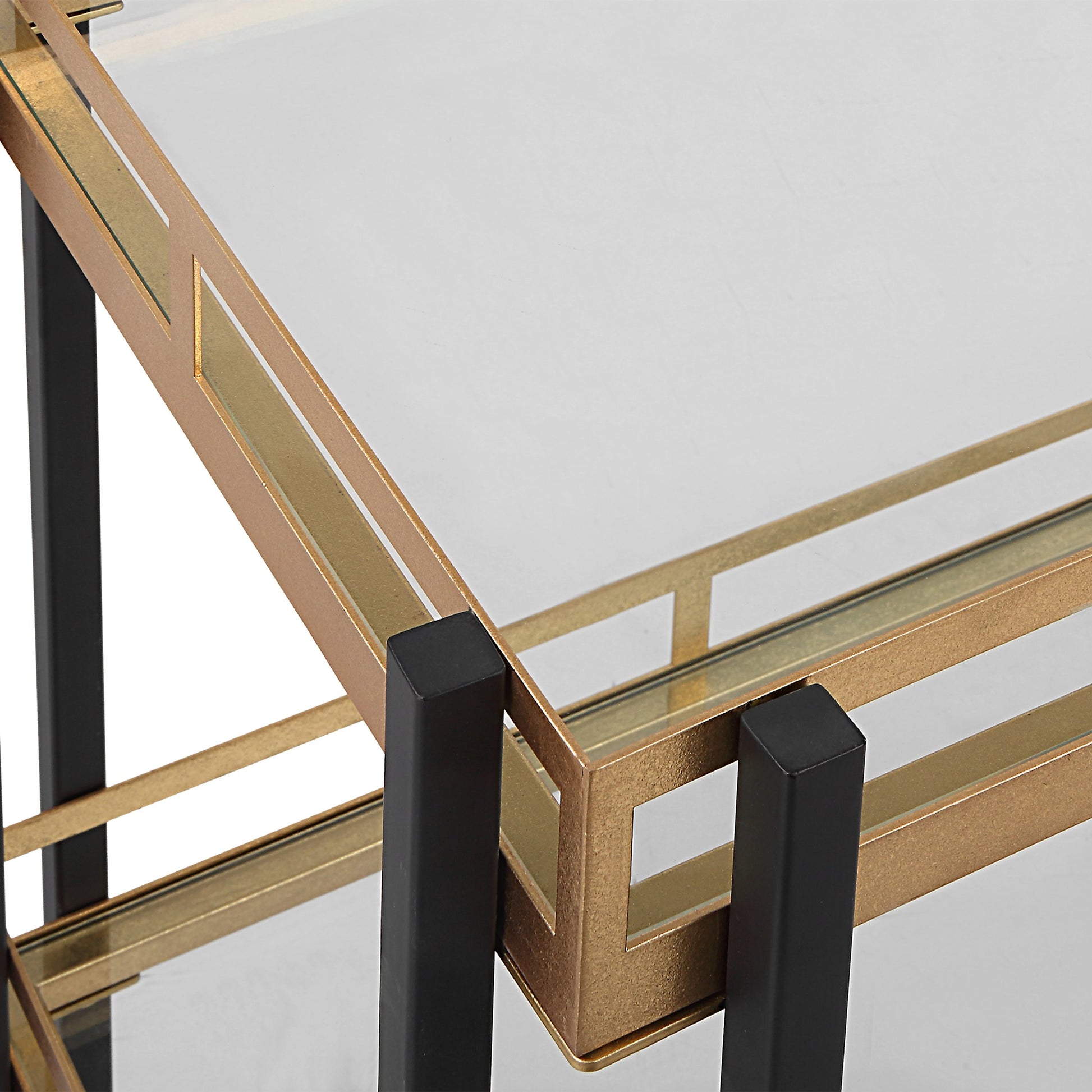 Kentmore Bar Cart by Uttermost in matte black, brushed gold. Made from iron, tempered glass in a modern style.