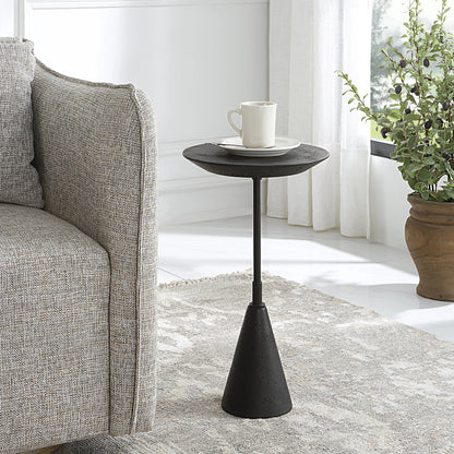 Midnight Accent Table by Uttermost in black. Made from black marble polymer, steel in a modern style.