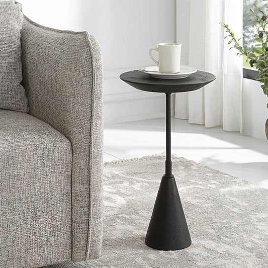 Midnight Accent Table by Uttermost in black. Made from black marble polymer, steel in a modern style.