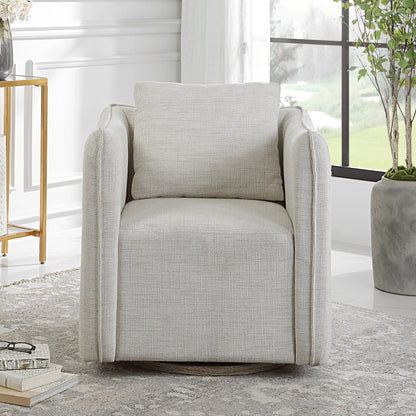 Corben Swivel Armchair by Uttermost in gray. Made from hardwood, plywood, fabric, foam in a modern style.