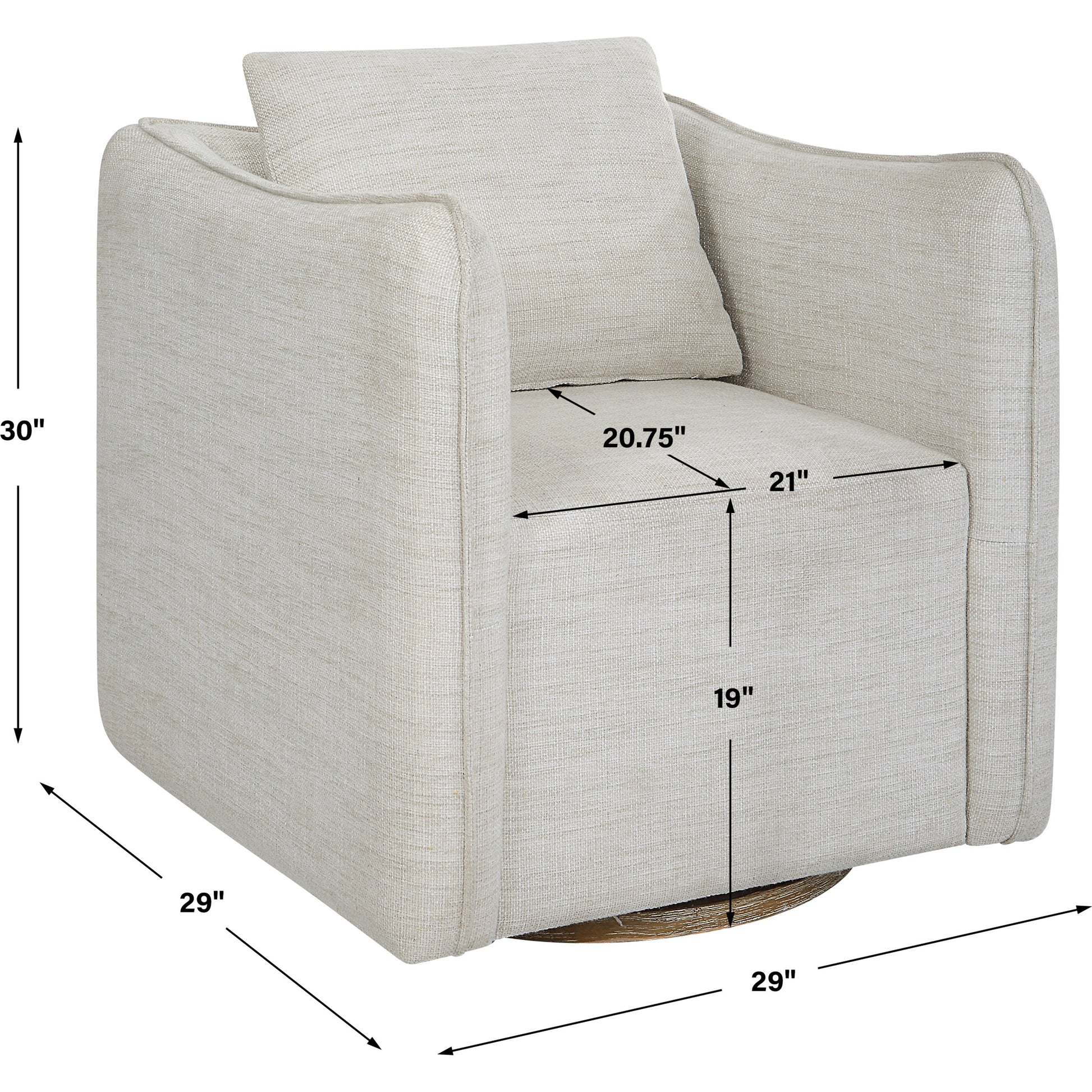 Corben Swivel Armchair by Uttermost in gray. Made from hardwood, plywood, fabric, foam in a modern style.