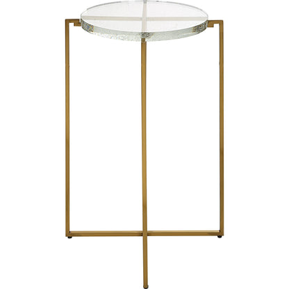 Star-Crossed Accent Table by Uttermost in gold. Made from seeded thick glass, stainless steel in a modern style.