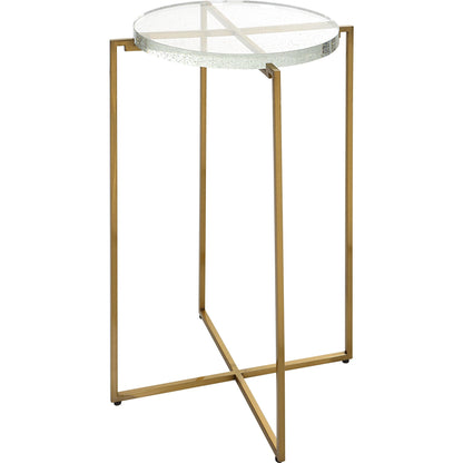 Star-Crossed Accent Table by Uttermost in gold. Made from seeded thick glass, stainless steel in a modern style.