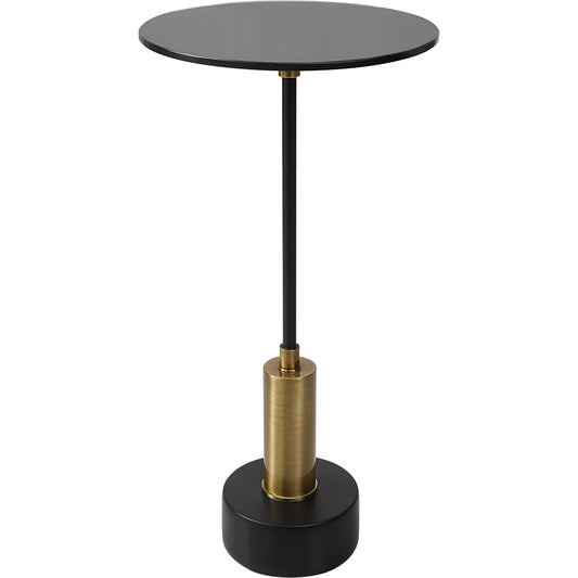 Spector Accent Table by Uttermost in satin black, brushed brass. Made from iron, glass, marble, mdf in a modern style.
