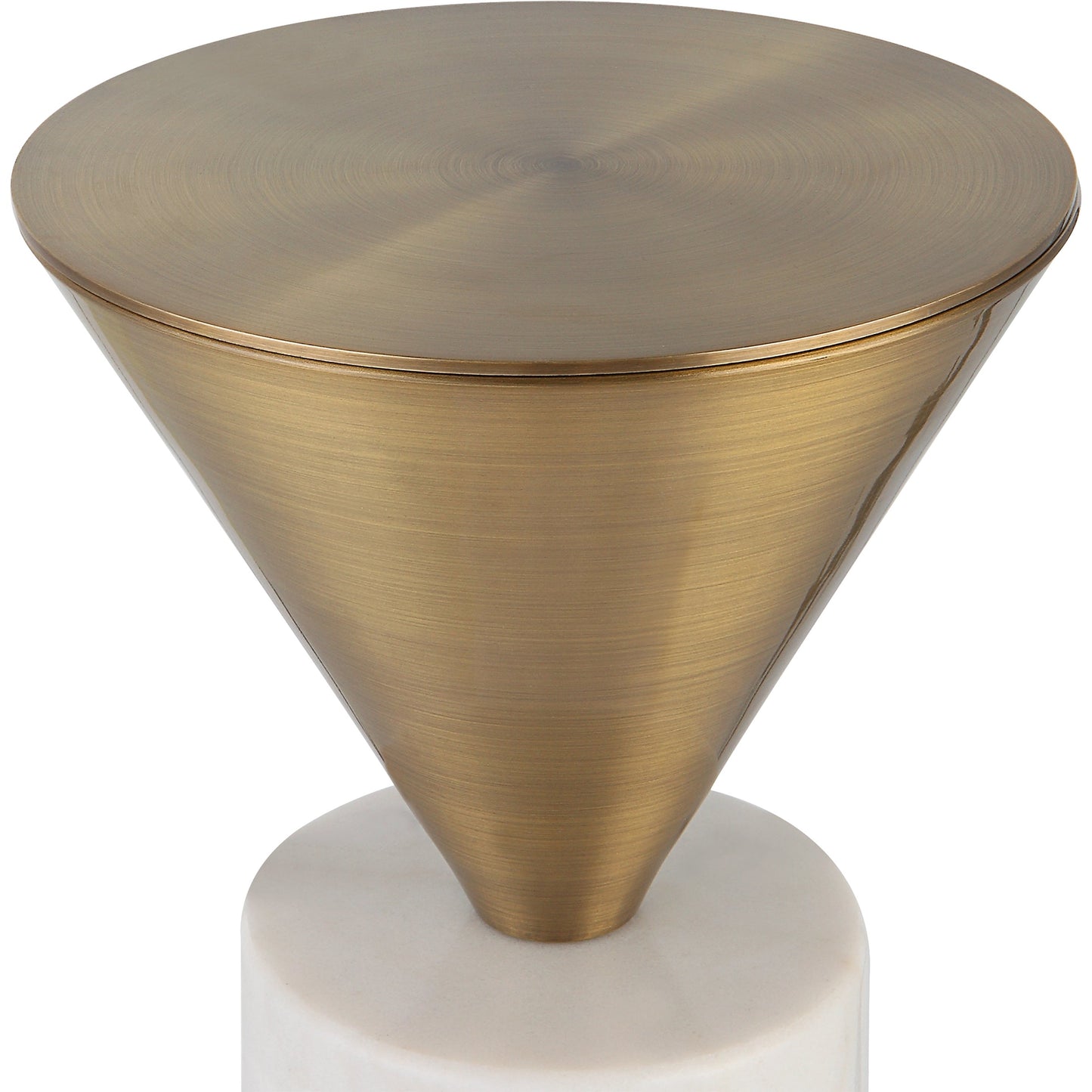 004 SI-1981353 | Closeup | Top Hat Drink Table by Uttermost in white, brushed brass. Made from marble, steel in a eclectic & global style.