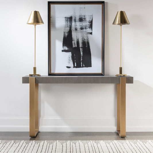 Kea Console Table by Uttermost in gray, brushed brass. Made from mdf, ash veneer, iron in a modern style.