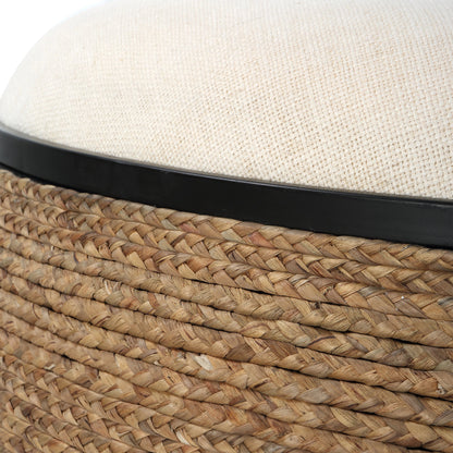 Island Ottoman by Uttermost. Made from mdf, straw, iron, fir, foam, linen, dacron in a coastal style.