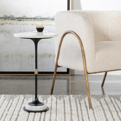 Sentry Accent Table by Uttermost in black, polished white. Made from iron, marble in a modern style.