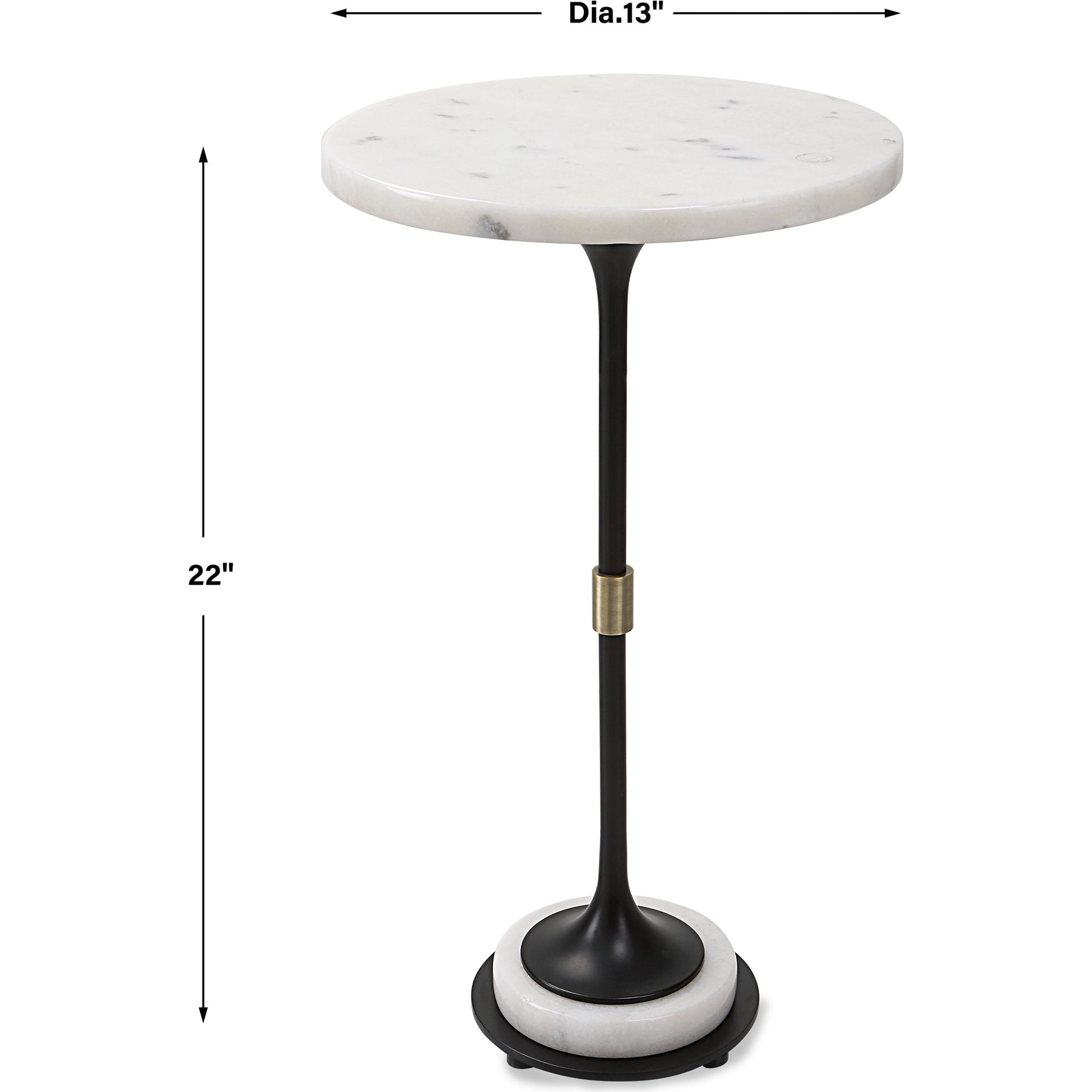 Sentry Accent Table by Uttermost in black, polished white. Made from iron, marble in a modern style.