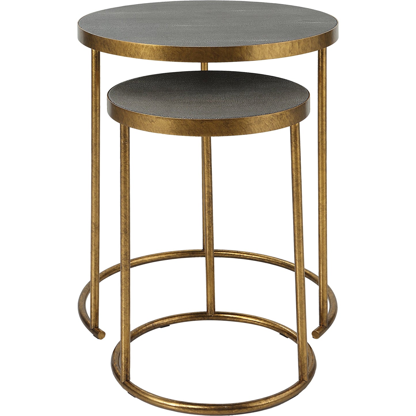 003 SI-1981366 | Additional Silo | Aragon Nesting Tables by Uttermost in antique brass, gray shagreen. Made from metal, mdf, shargeen pu in a modern style.