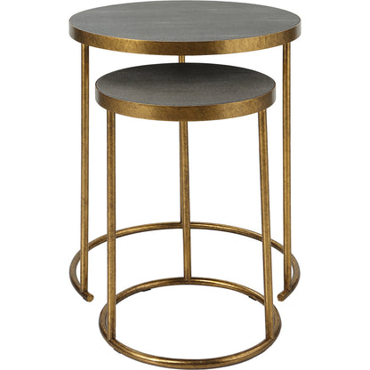 Aragon Nesting Tables by Uttermost in antique brass, gray shagreen. Made from metal, mdf, shargeen pu in a modern style.