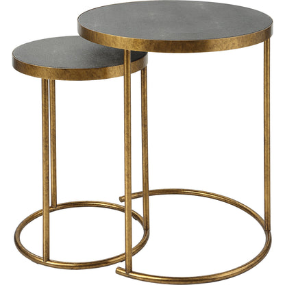Aragon Nesting Tables by Uttermost in antique brass, gray shagreen. Made from metal, mdf, shargeen pu in a modern style.