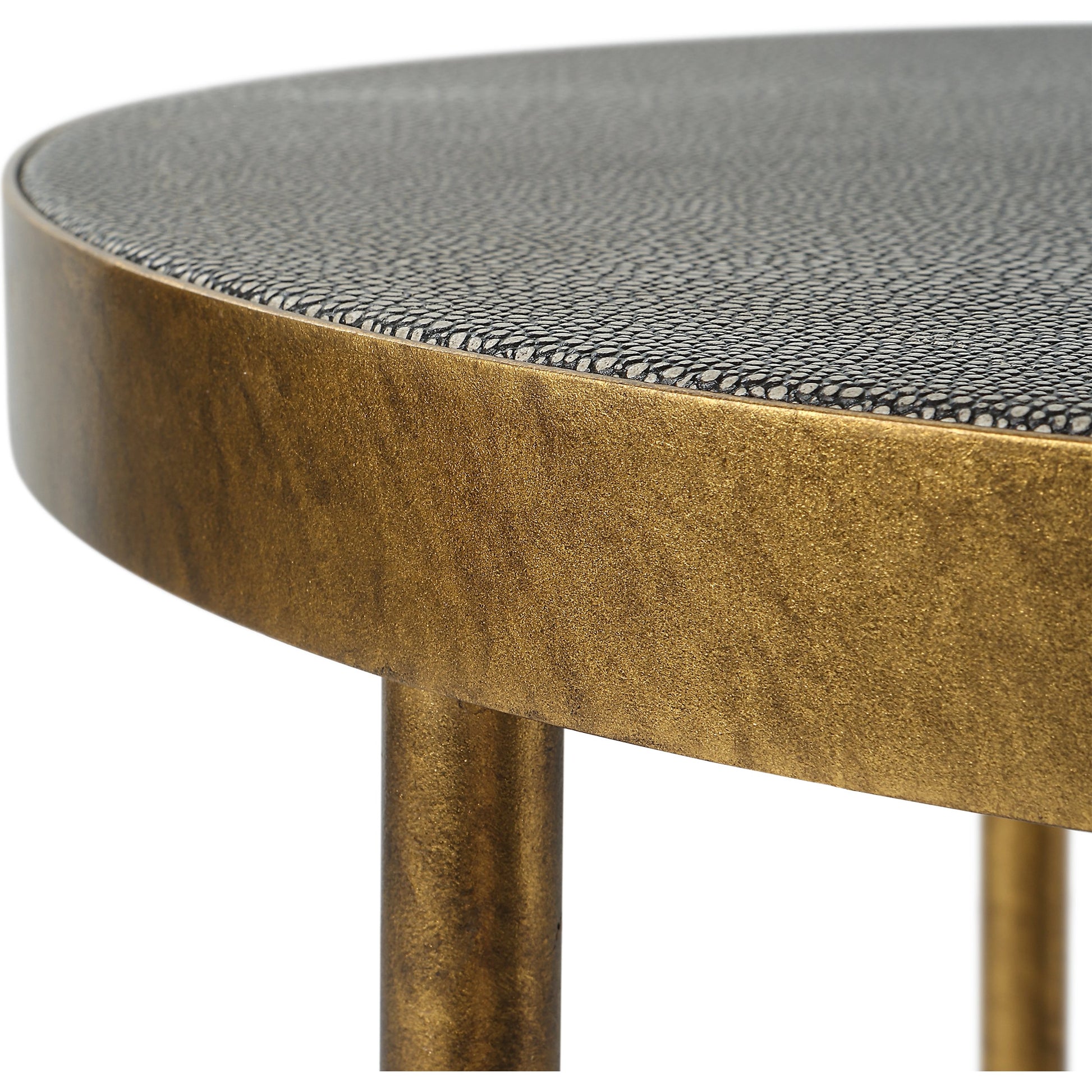 Aragon Nesting Tables by Uttermost in antique brass, gray shagreen. Made from metal, mdf, shargeen pu in a modern style.