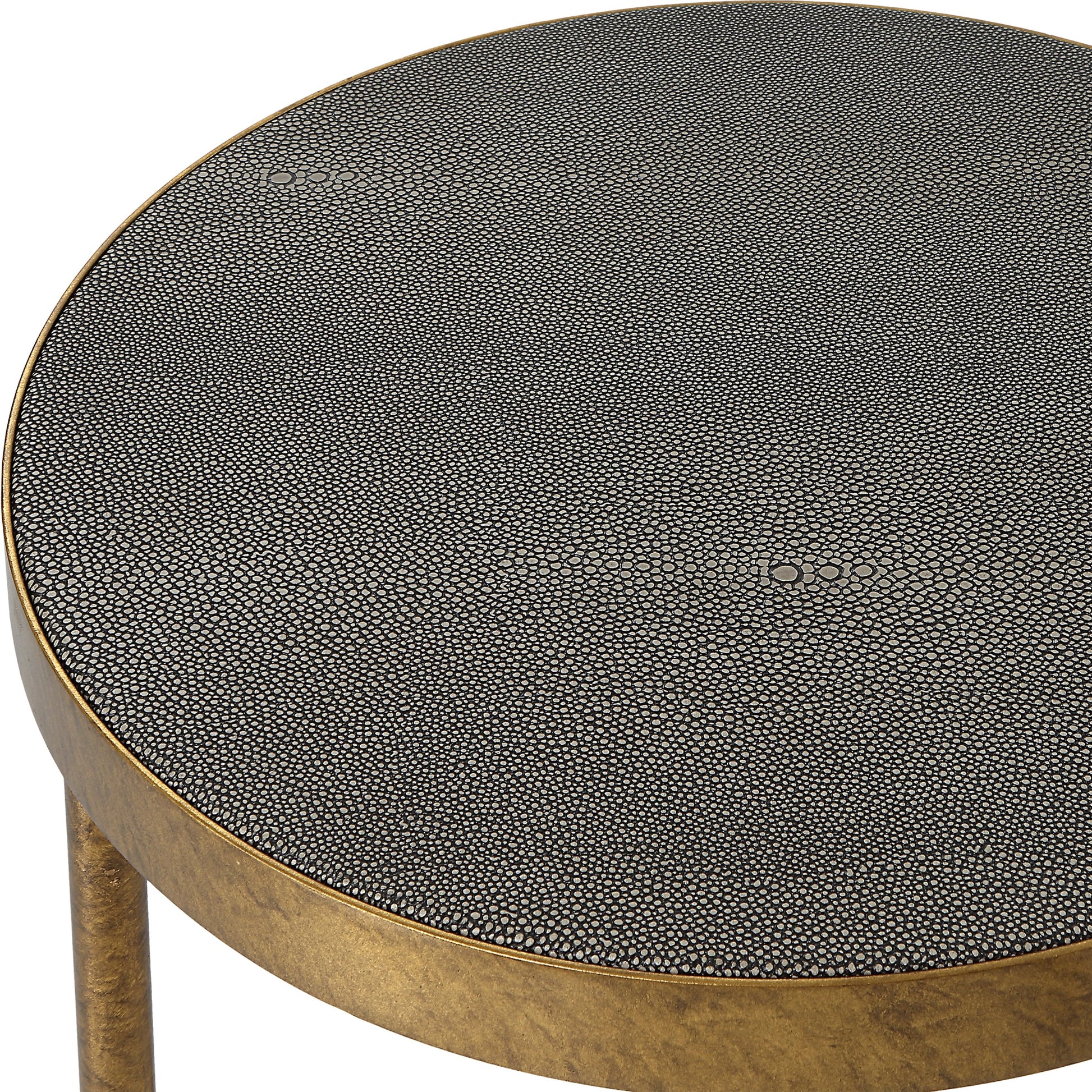 Aragon Nesting Tables by Uttermost in antique brass, gray shagreen. Made from metal, mdf, shargeen pu in a modern style.