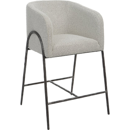 Jacobsen Counter Stool by Uttermost in ivory, warm gray and iron. Made from steel, foam, fabric, eucalyptus in a modern style.