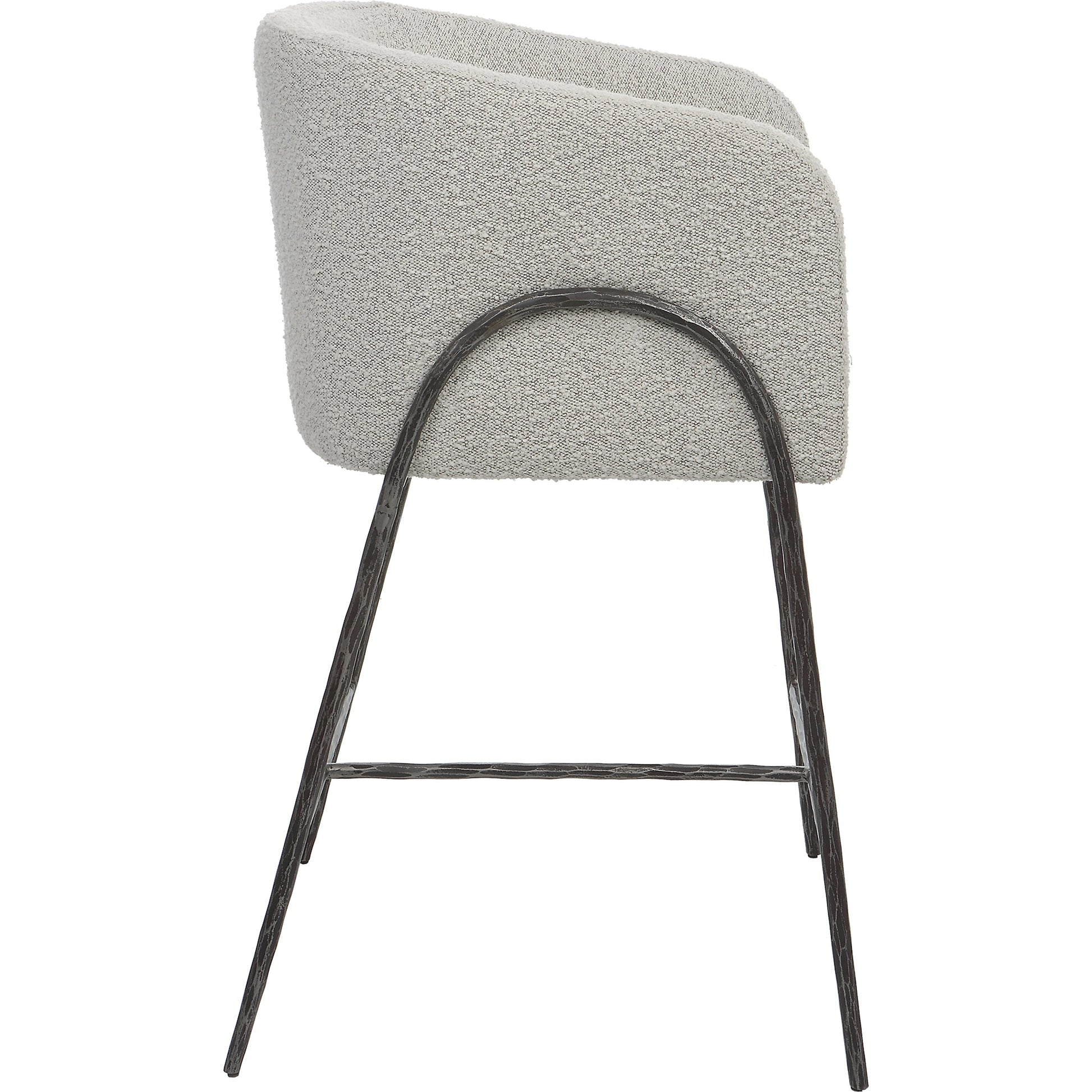Jacobsen Counter Stool by Uttermost in ivory, warm gray and iron. Made from steel, foam, fabric, eucalyptus in a modern style.