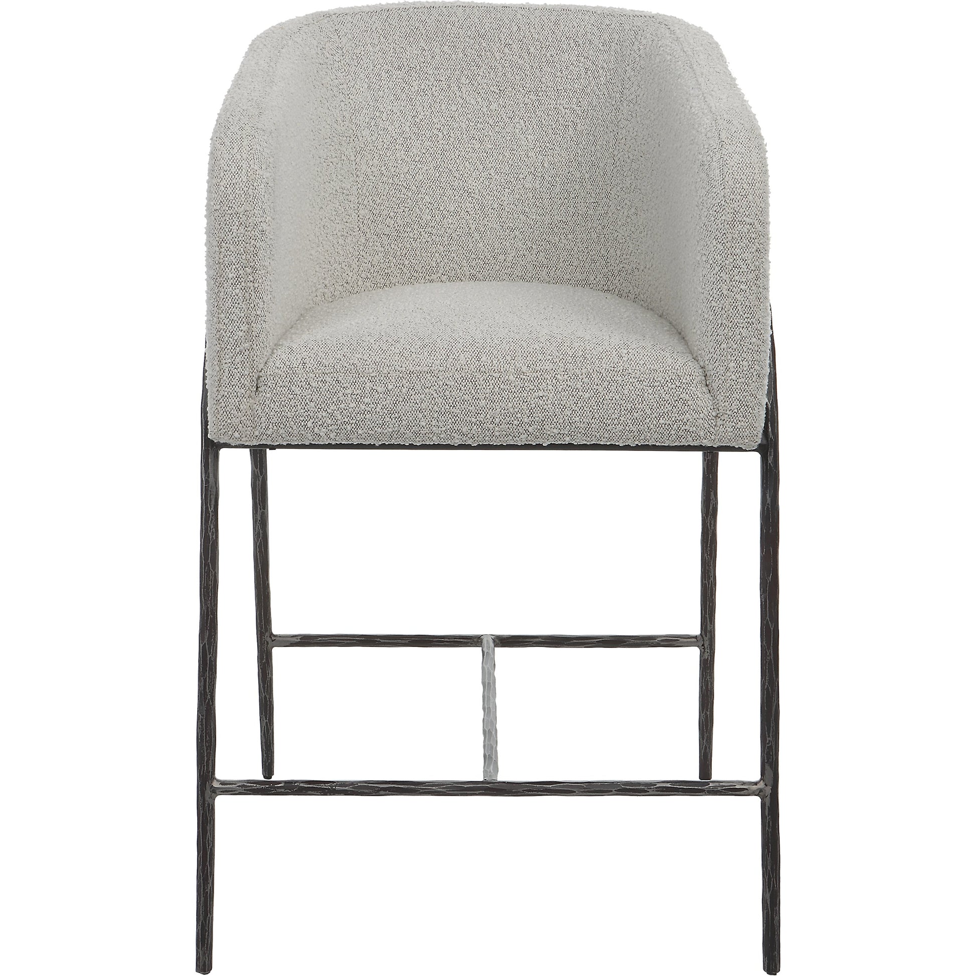 Jacobsen Counter Stool by Uttermost in ivory, warm gray and iron. Made from steel, foam, fabric, eucalyptus in a modern style.