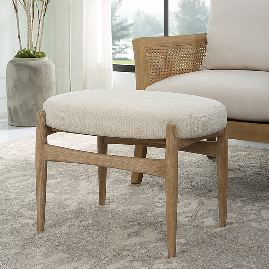 Acrobat Bench by Uttermost in off white and white. Made from oak solid wood, plywood, fabric, foam in a modern style.