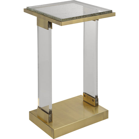 Muse Accent Table by Uttermost in antique brushed brass. Made from acrylic, glass, metal in a modern style.