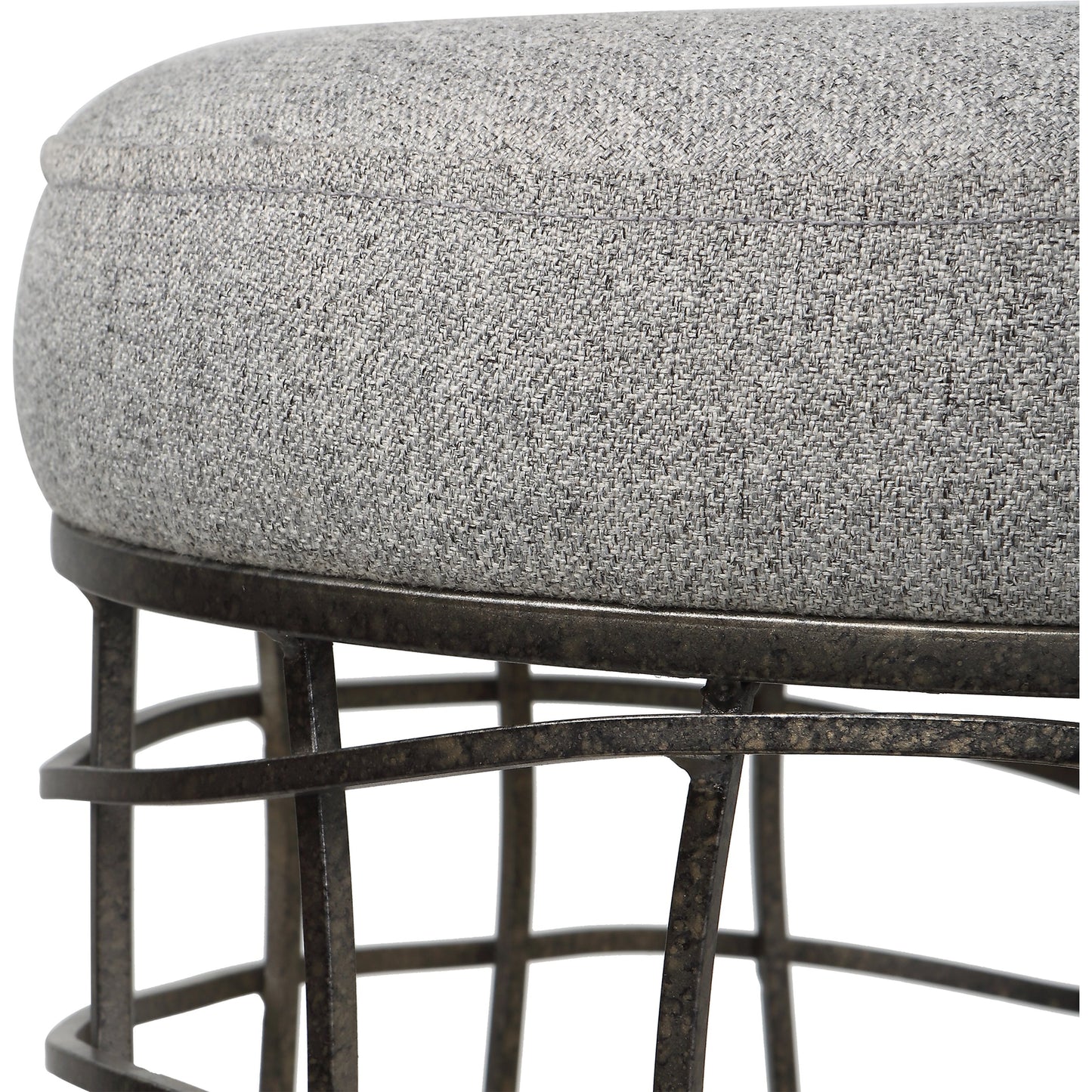 004 SI-1981321 | Additional Silo | Carnival Accent Stool by Uttermost in gray and burnished silver. Made from iron, foam, fabric, mdf in a modern style.