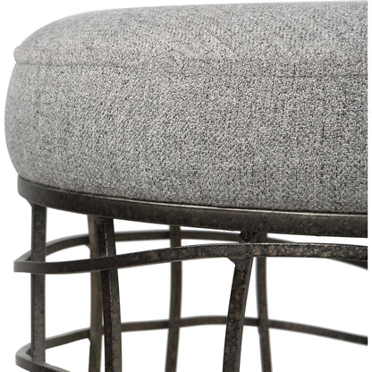 Carnival Accent Stool by Uttermost in gray and burnished silver. Made from iron, foam, fabric, mdf in a modern style.